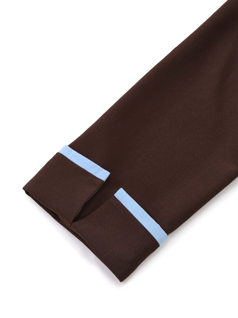 [Prévente] Robe marron col revers plissés contrastés années 1940