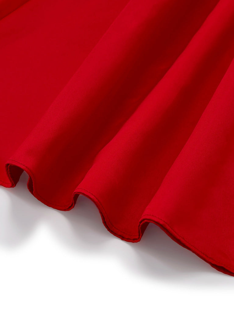 [Prévente] Robe trapèze en satin manches nœud papillon rouge des années 1950