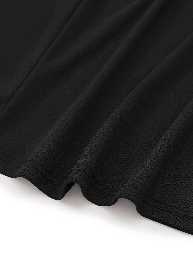 Robe col nœud et fente sur le devant noire des années 1930