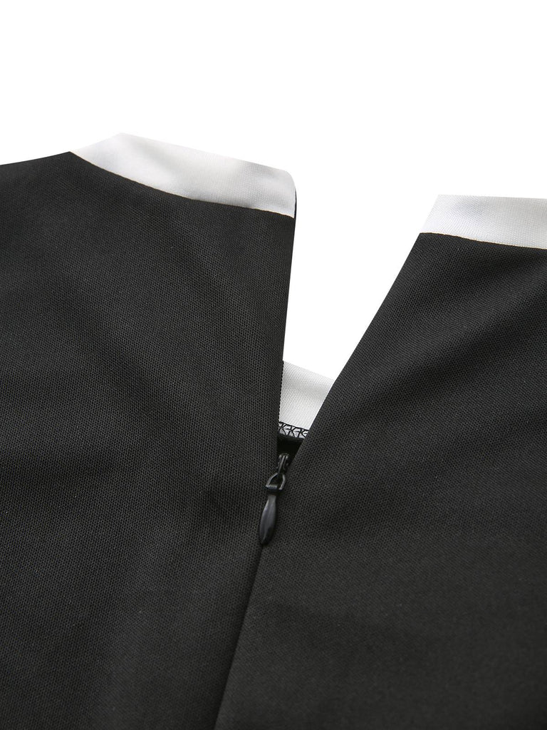 Combinaison noire sans manches nouer style ornée de fleurs en 3D années 1950