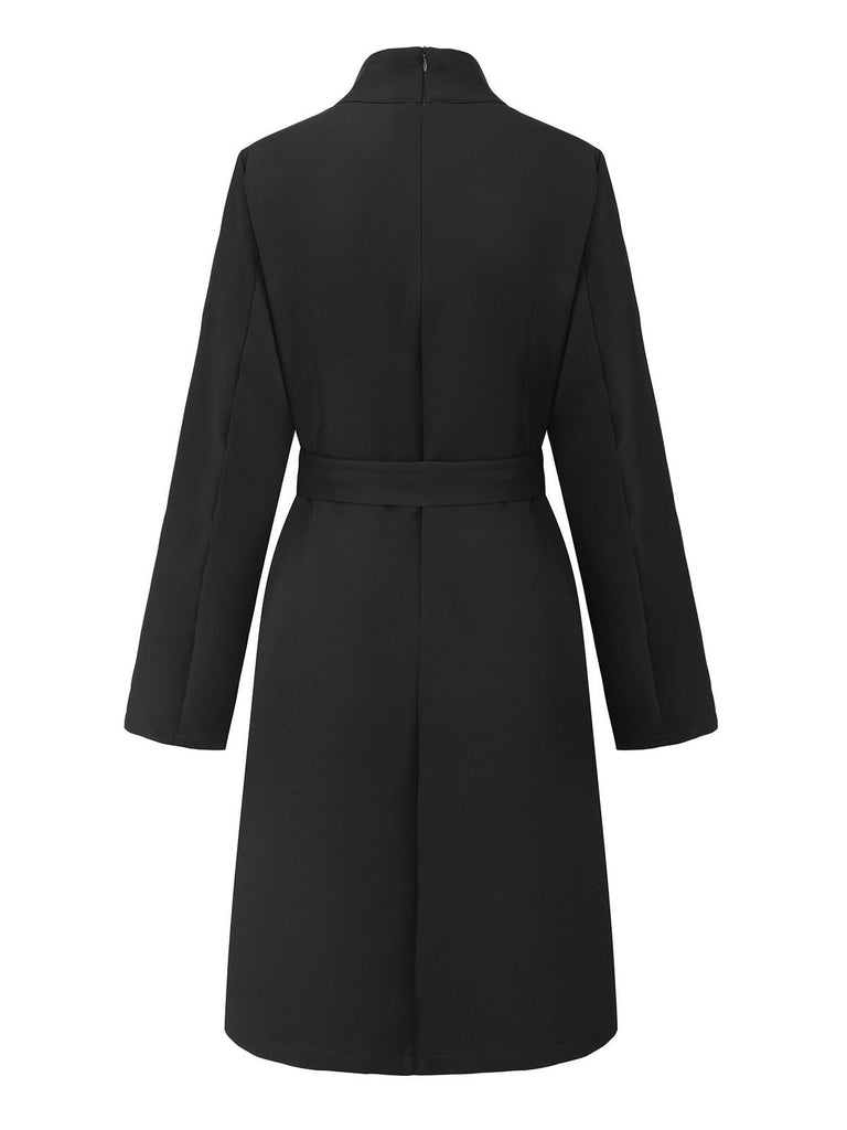 Robe unie col roulé et ceinture style avec poche années 1940