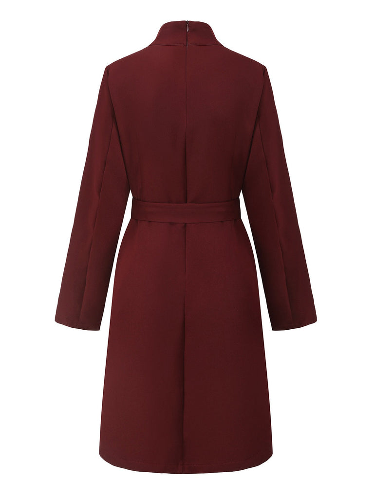 Robe unie col roulé et ceinture style avec poche années 1940