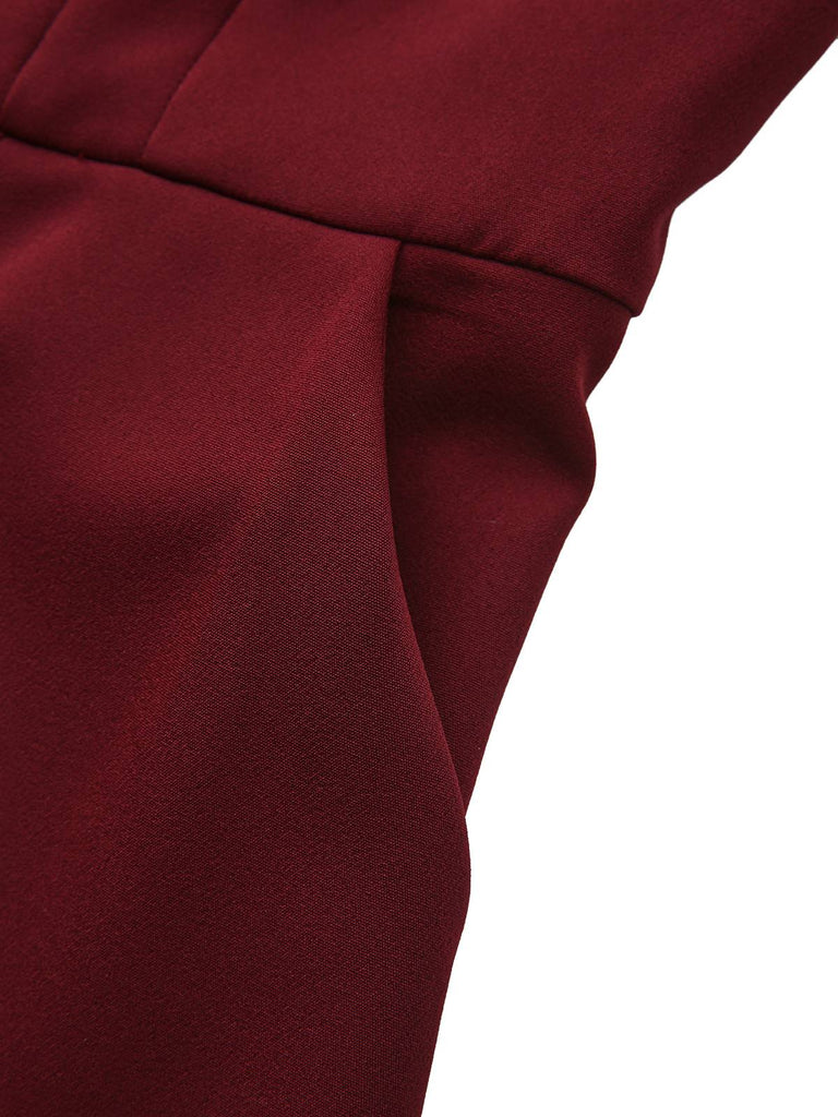 Robe unie col roulé et ceinture style avec poche années 1940