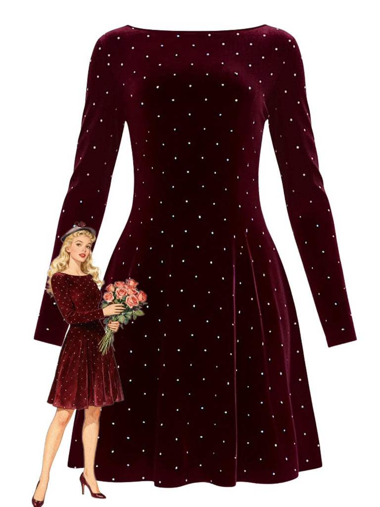 Robe de soirée cintrée en velours et strass années 1980