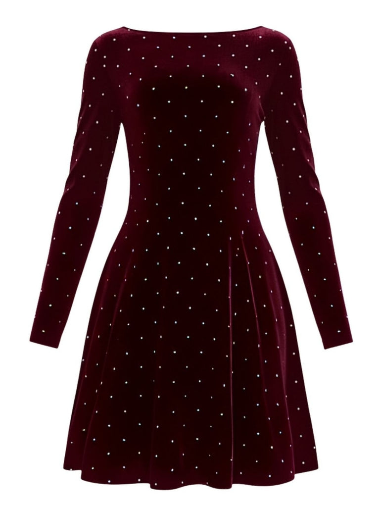 Robe de soirée cintrée en velours et strass années 1980