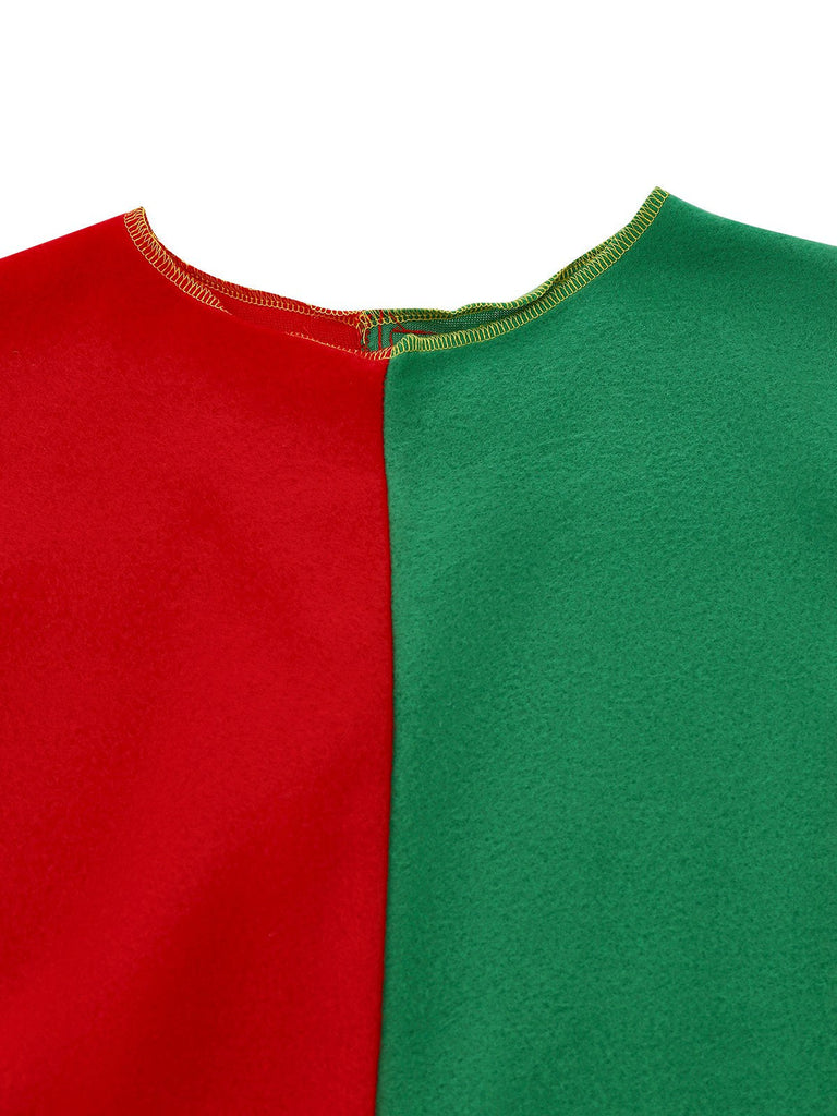 Ensemble de costume d'elfe de Noël rouge des années 1950