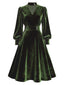 [Prévente] Robe verte en velours perlé et col en V années 1950