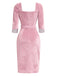 [Prévente] Robe moulante rose en daim et col carré années 60