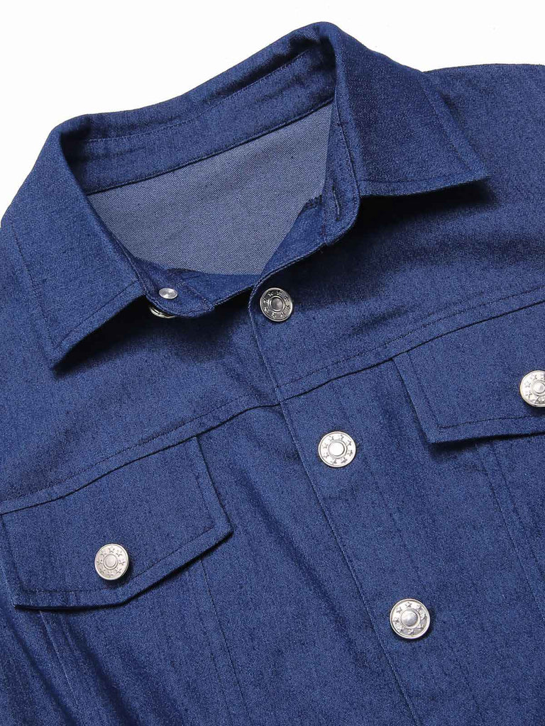 [Prévente] Robe trapèze en denim de coton bleu foncé des années 1940