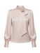 [Prévente] Chemisier en satin rose col montant et rose 3D années 70