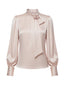 [Prévente] Chemisier en satin rose col montant et rose 3D années 70