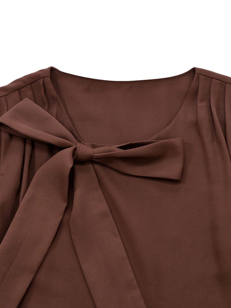 [Prévente] Robe Marron à Ceinture et Nœud Papillon Années 1920