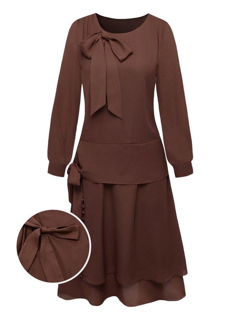 [Prévente] Robe Marron à Ceinture et Nœud Papillon Années 1920