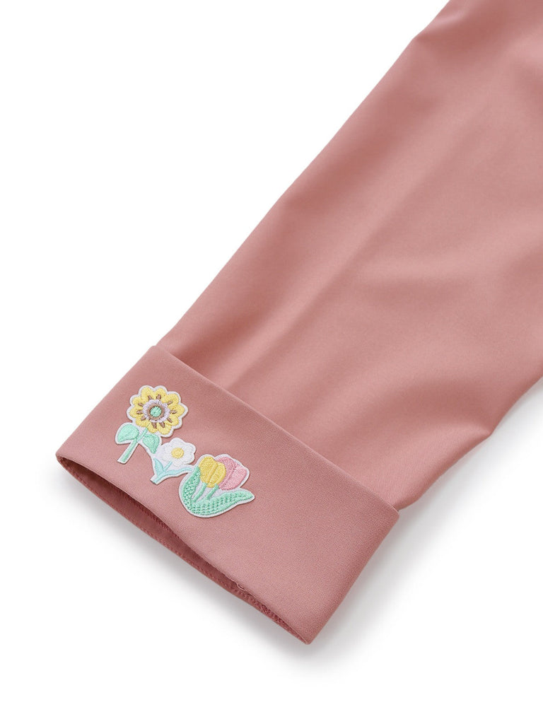 [Prévente] Robe Rose Col À Cravate Broderie Grosses Poches Années 1920