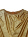Robe à manches chauve-souris et taille froncée ornée de feuilles d'or années 1970