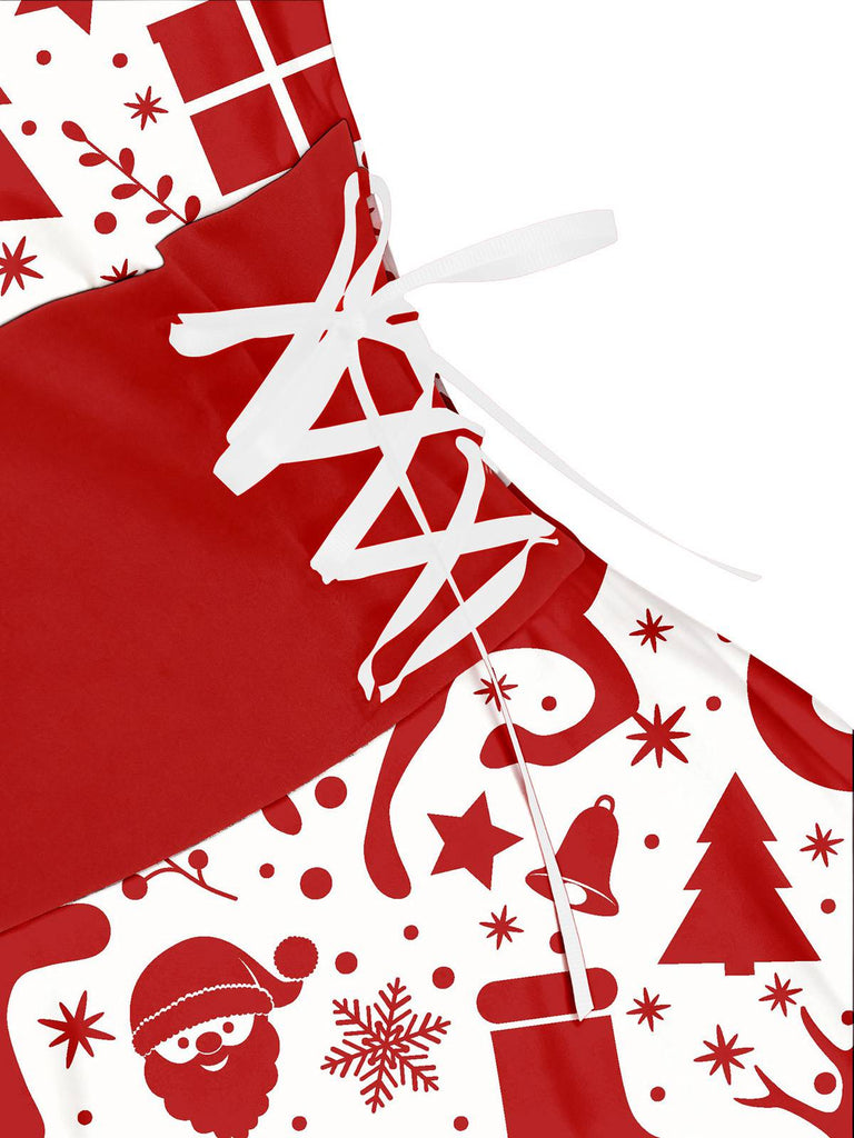 Robe de Noël tartan à ourlet asymétrique bordé de fourrure des années 1950