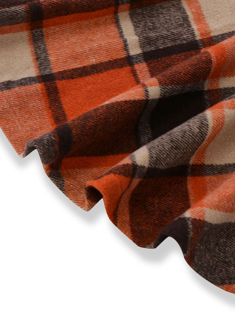 Veste à carreaux orange ourlet asymétrique et revers des années 1950