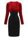 Robe moulanteen velours col en V torsadé rouge et noire des années 1960
