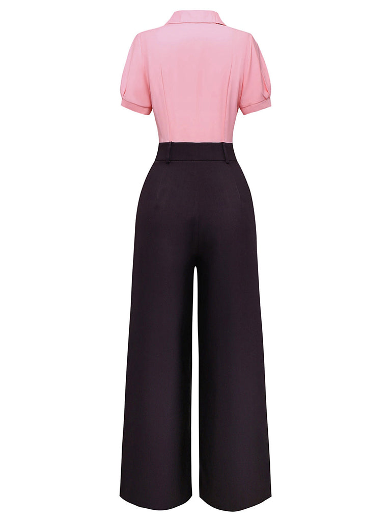 [Prévente] Combinaison rose et grise col nœud papillon et revers années 1930