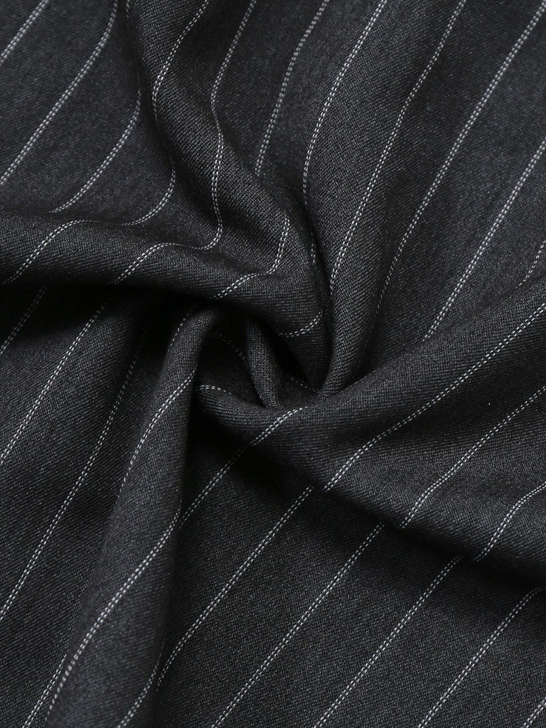 [Prévente] Robe à fines rayures grises ceinture à bretelles en velours années 50