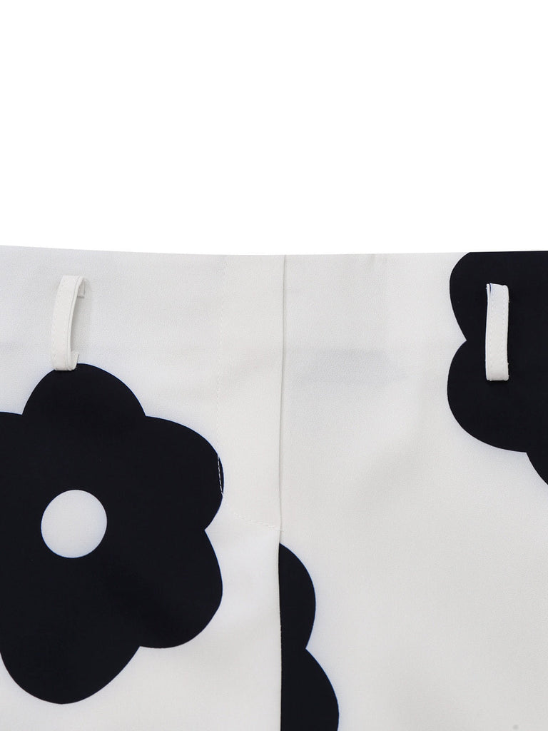 2PCS haut col roulé noir et jupe fleurie années 30