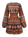 Robe bohème marron à imprimé tribal et décolleté en V profond style années 1970
