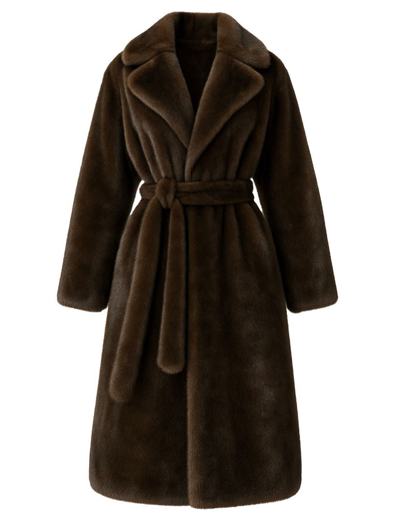 Robe de chambre en fausse fourrure à revers uni des années 1950