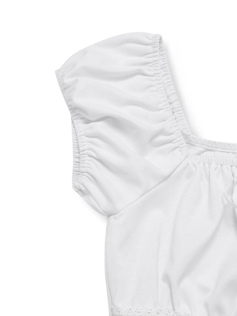 [Prévente] 2PCS Ensemble Haut Blanc Dentelle Ruchée Jupe Jean Bleue Nœud Années 1940