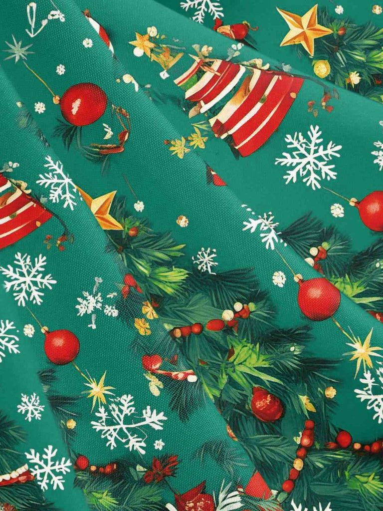 Robe trapèze à nœud et patchwork sapin de Noël années 1950