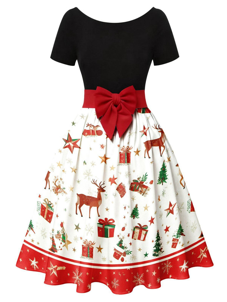 Robe trapèze à nœud et patchwork sapin de Noël années 1950