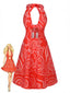 Robe dos nu rouge à imprimé abstrait découpes et torsades années 1960