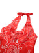 Robe dos nu rouge à imprimé abstrait découpes et torsades années 1960