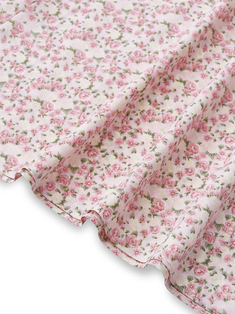 [Prévente] Robe rose petits motifs floraux et ceinture nœud années 40