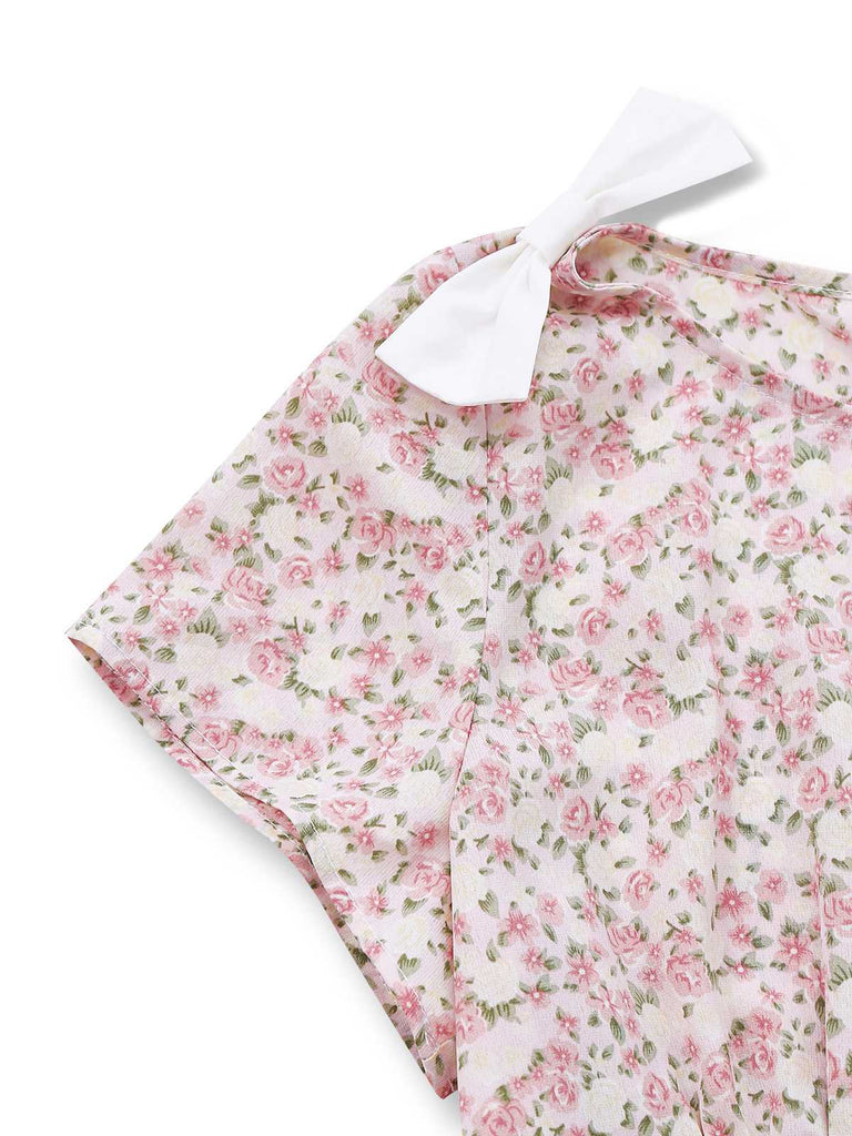 [Prévente] Robe rose petits motifs floraux et ceinture nœud années 40