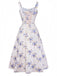Robe beige à fleurs avec lacets et fente latérale années 1950