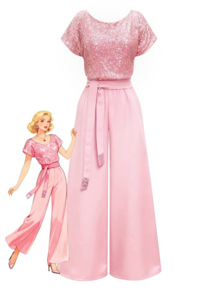 Combinaison à jambes larges à paillettes vertes des années 1960