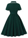 Robe trapèze vert foncé à revers contrastés années 1950