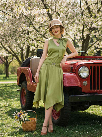 Robe chartreuse ourlet mouchoir scintillant 1920s