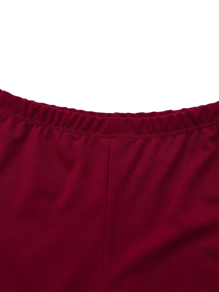 2PCS Ensemble Gilet et Pantalon Solide Col V Profond Ceinturé Années 1950