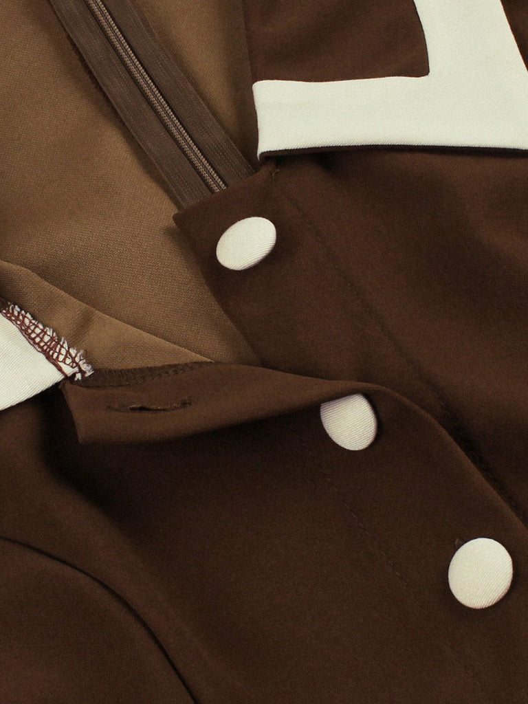 Robe ceinturée revers contrastés couleur café et beige années 1950