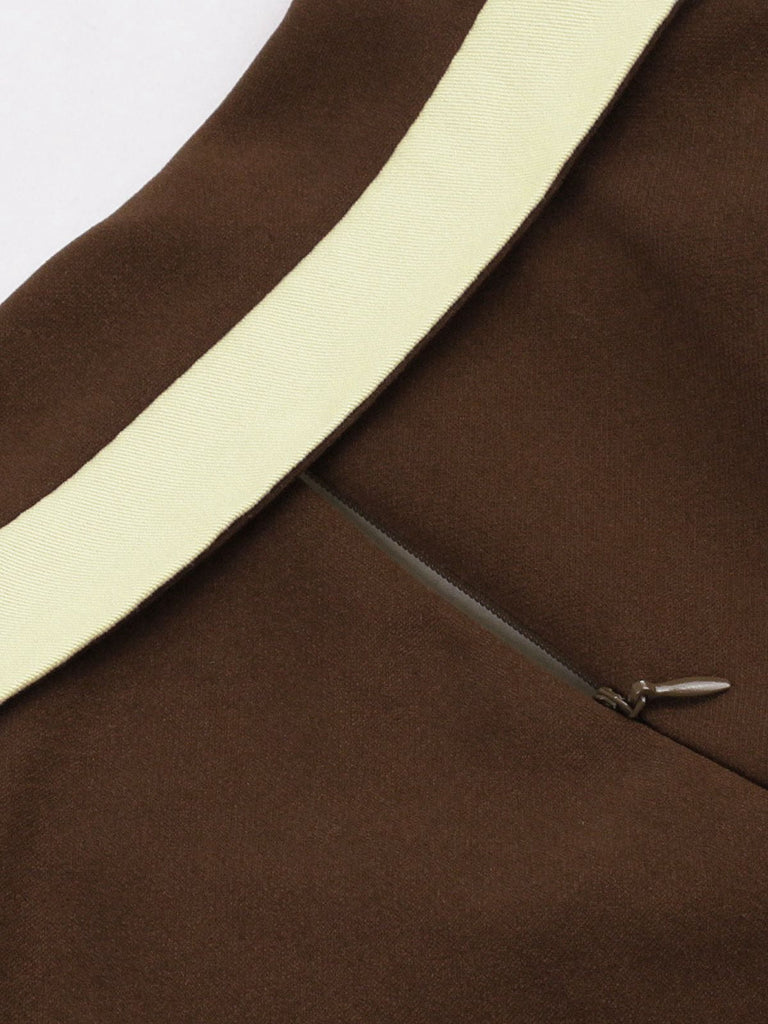 Robe ceinturée revers contrastés couleur café et beige années 1950