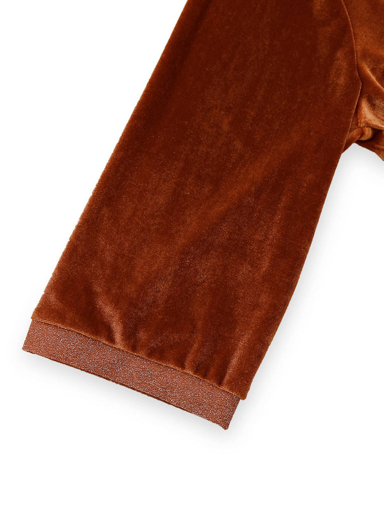 Robe unie marron à revers en velours deux-pièces années 1940