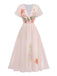 Robe rose col V manches à volants imprimé floral années 1940