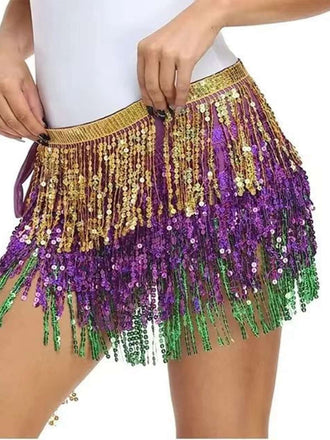 Mini jupe à franges et sequins style carnaval années 1980