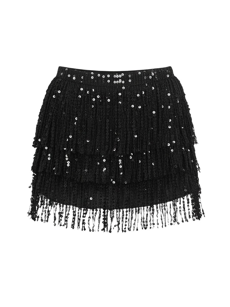 Mini jupe à franges et sequins style carnaval années 1980