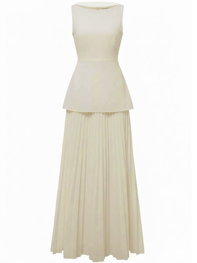2PCS Ensemble Haut Tricoté et Jupe Maxi Plissée Années 1930