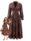 Robe Marron Boho Paisley  Col V Montant Smocké Années 1970