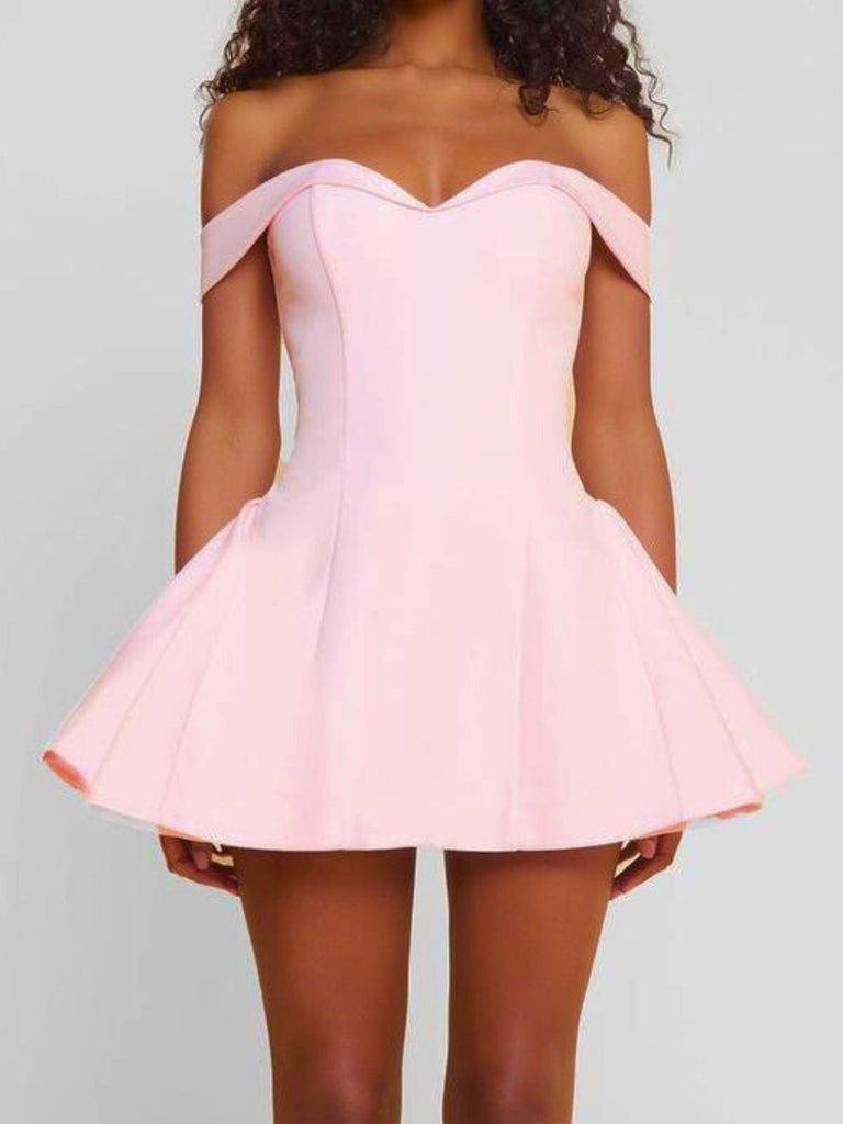 Robe Mini Solide Épaule Dénudée Ajustée Années 1960