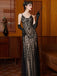 Robe de soirée longue en résille à sequins noirs style Gatsby années 1920