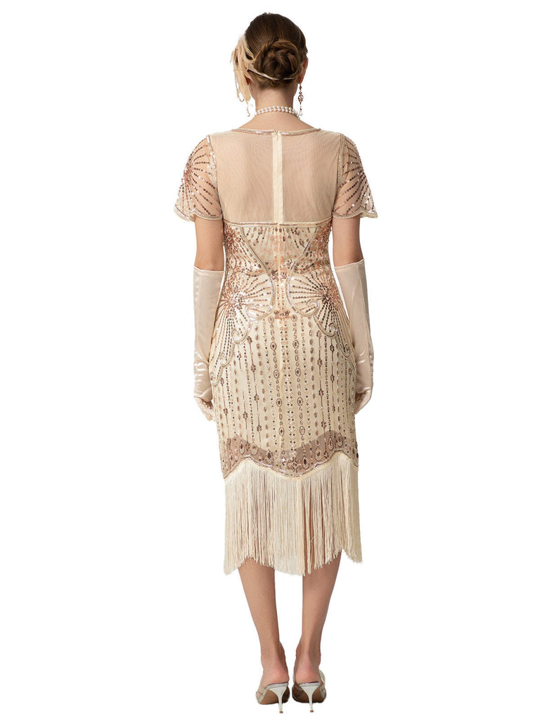Robe Charleston à paillettes franges et perles des années 1920